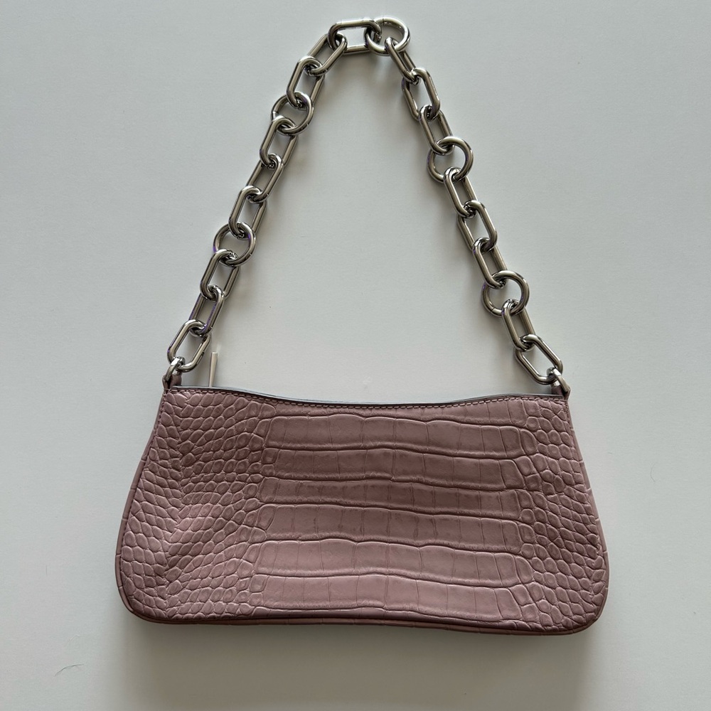 Purple Alligator Print Shoulder Handbag w/ Metal Chain Strap